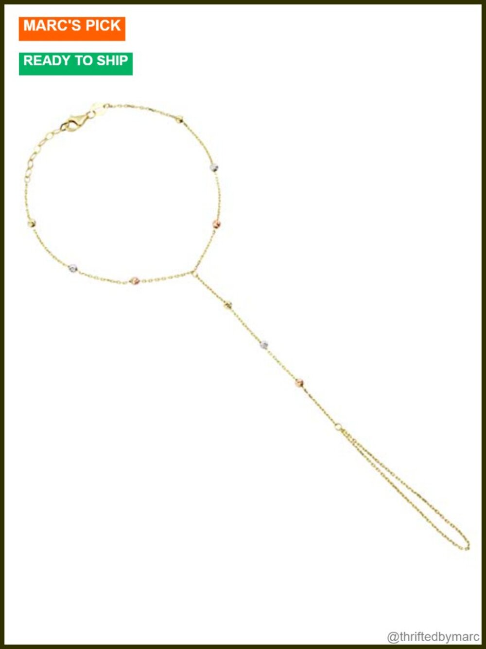14k Solid Gold Adjustable Finger Chain Bracelet Hand Chain Dainty